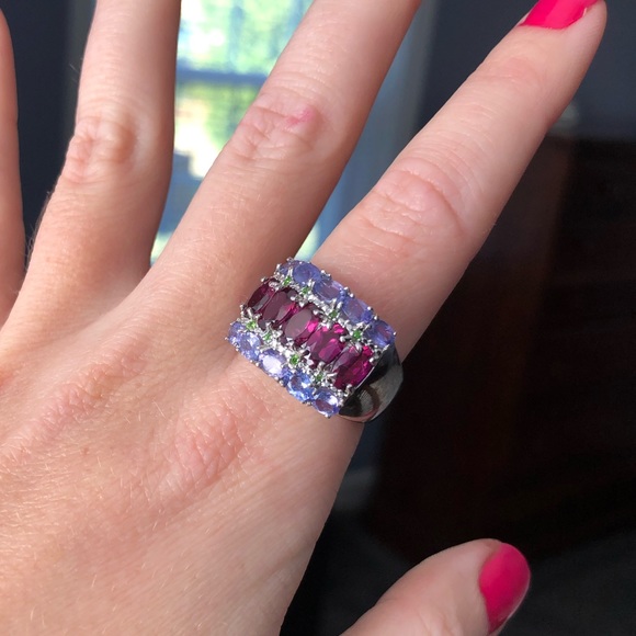 GENUINE Unheated Oval Rhodolite Garnet 6x4mm Tanzanite 925 Silver Ring Size 7 - Picture 10 of 17